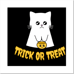 Ghost kitten trick or treat Posters and Art